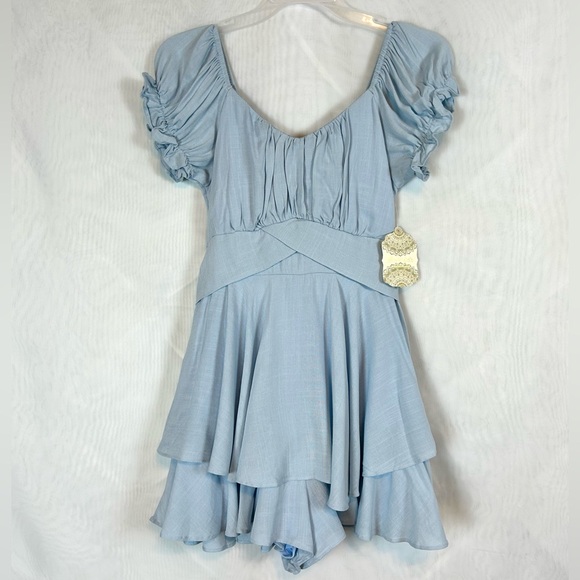 Altar'd State Other - NWT Altar’d State Haisley Juniors Blue Ruffled Romper / Size medium